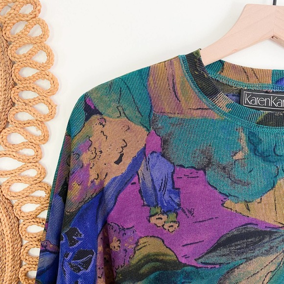 Vintage 90s Grunge Karen Kane Lightweight Oversized Abstract Floral Sweater - Picture 5 of 9